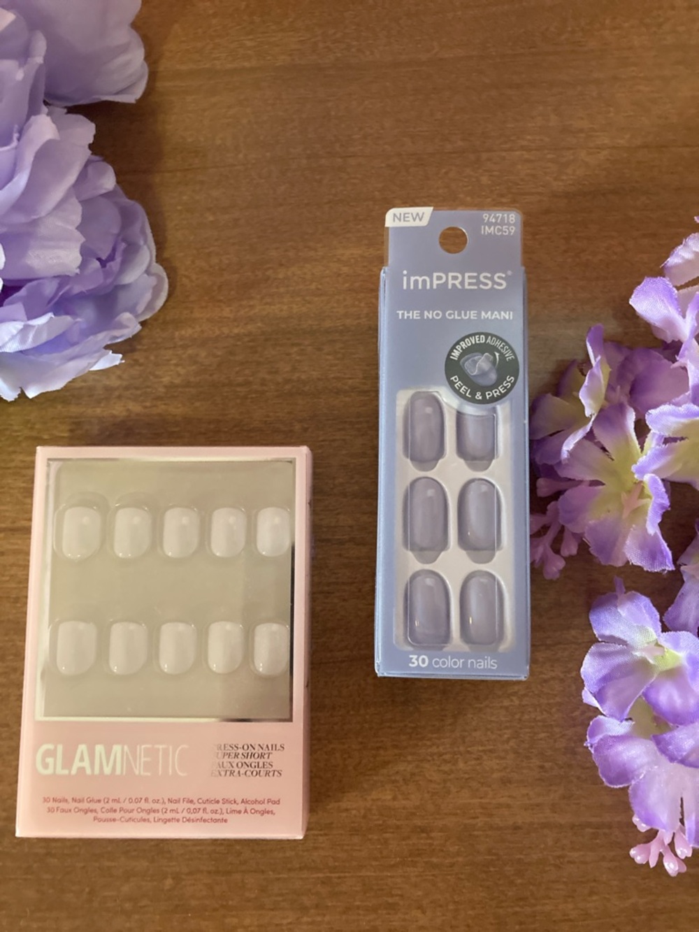 GLAMNETIC + KISS Nail Bundle! Super Short White and Short Purple